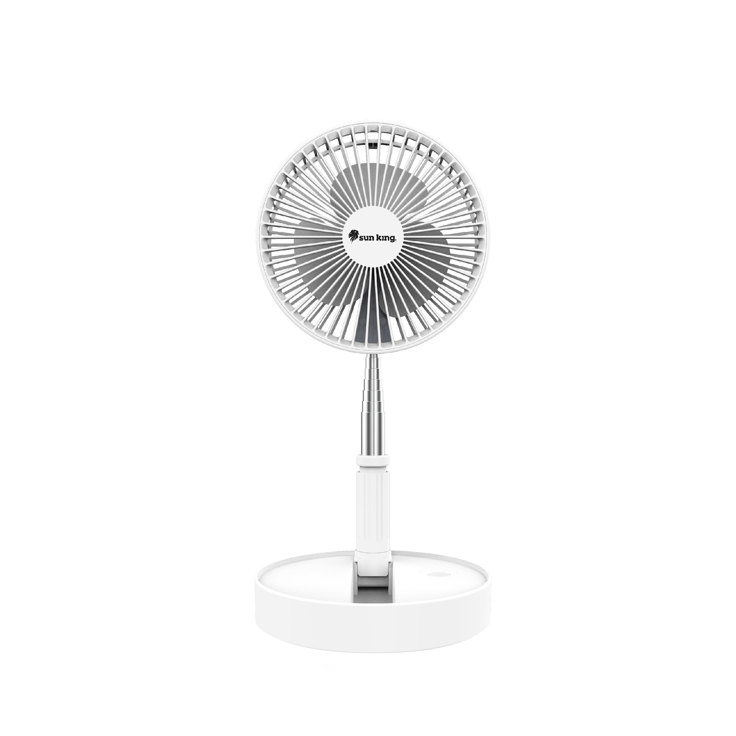 Sun King Foldable Fan - Plastic Material, 3 Polymer Blades, White Color | 4 Fan Modes, Rechargeable Battery, 24-hour Runtime, Lightweight Design, Usb Charging Port, 1-year Warranty