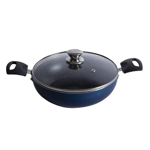 Blue Non Stick Kadai - Aluminum Alloy, 1-3mm Thickness, Induction Bottom | Polished Exterior, Non-Stick Interior, 1-2 Year Warranty