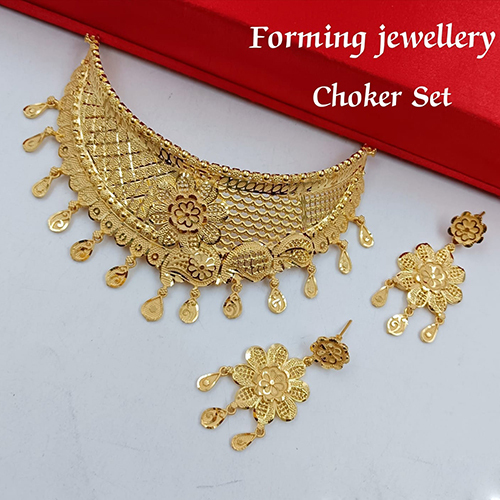 Ladies Choker Set - Brass, Free Size, Golden Finish | Elegant Design For All Party Occasions