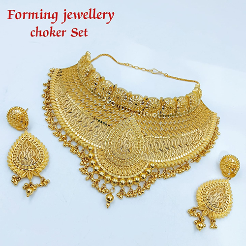 Ladies Choker Set - Brass, Free Size, Golden Finish | Elegant Design For All Party Occasions