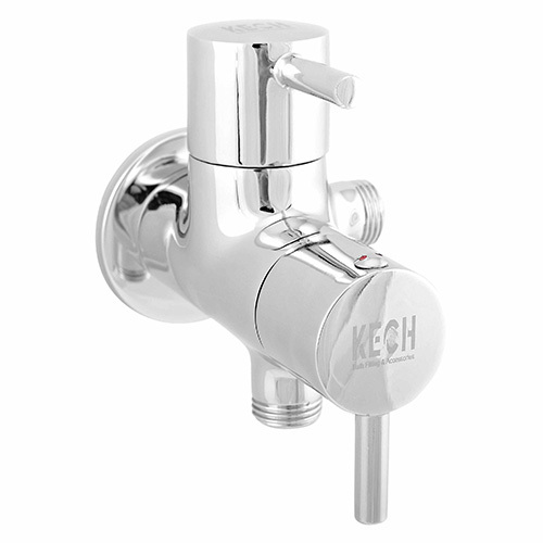 2 Way Angular Stop Cock With Flange - Color: Silver