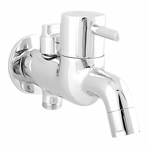 2 Way Bib Cock With Flange - Color: Silver