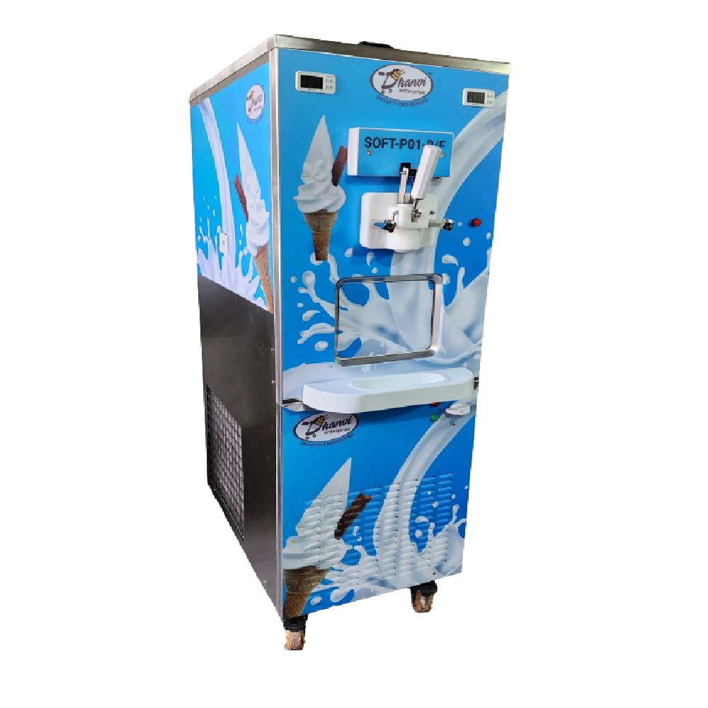 Softy Ice Cream Vending Machine Single With Air Pump - Color: Silver/blue