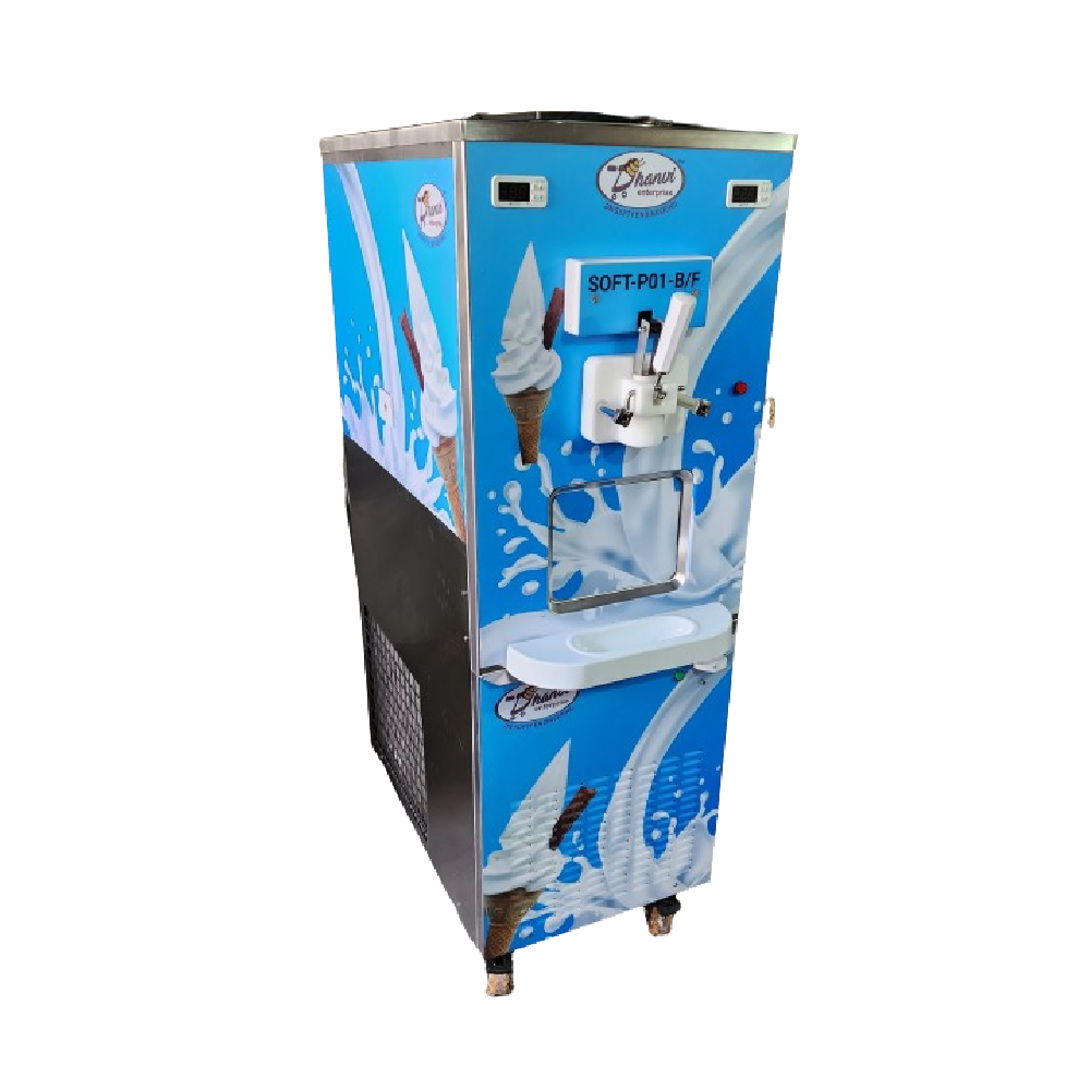 Softy Ice Cream Vending Machine Single With Air Pump - Color: Silver/blue