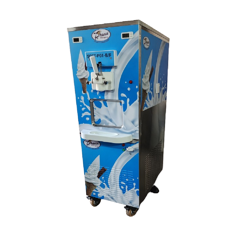 Softy Ice Cream Vending Machine Single With Air Pump - Color: Silver/blue