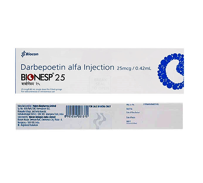 Bionesp 25mcg Injection - Darbepoetin Alfa, 25mcg , Stimulates Bone Marrow For Enhanced Red Blood Cell Production In Anemia Treatment
