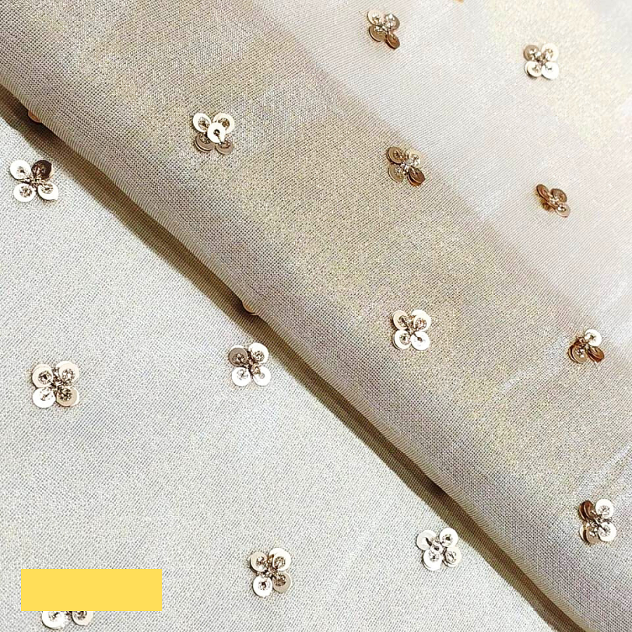 Allover Embroidered Sequins Butti Fabric On Tissue - Attributes: Comfortable & Soft