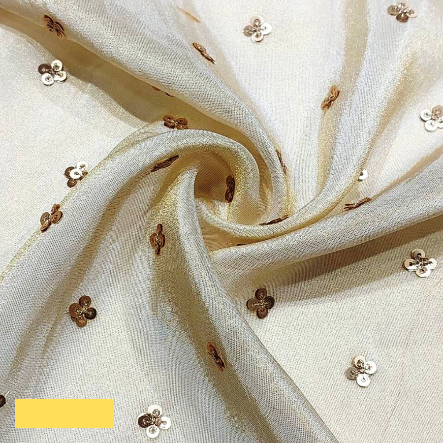 Allover Embroidered Sequins Butti Fabric On Tissue - Attributes: Comfortable & Soft