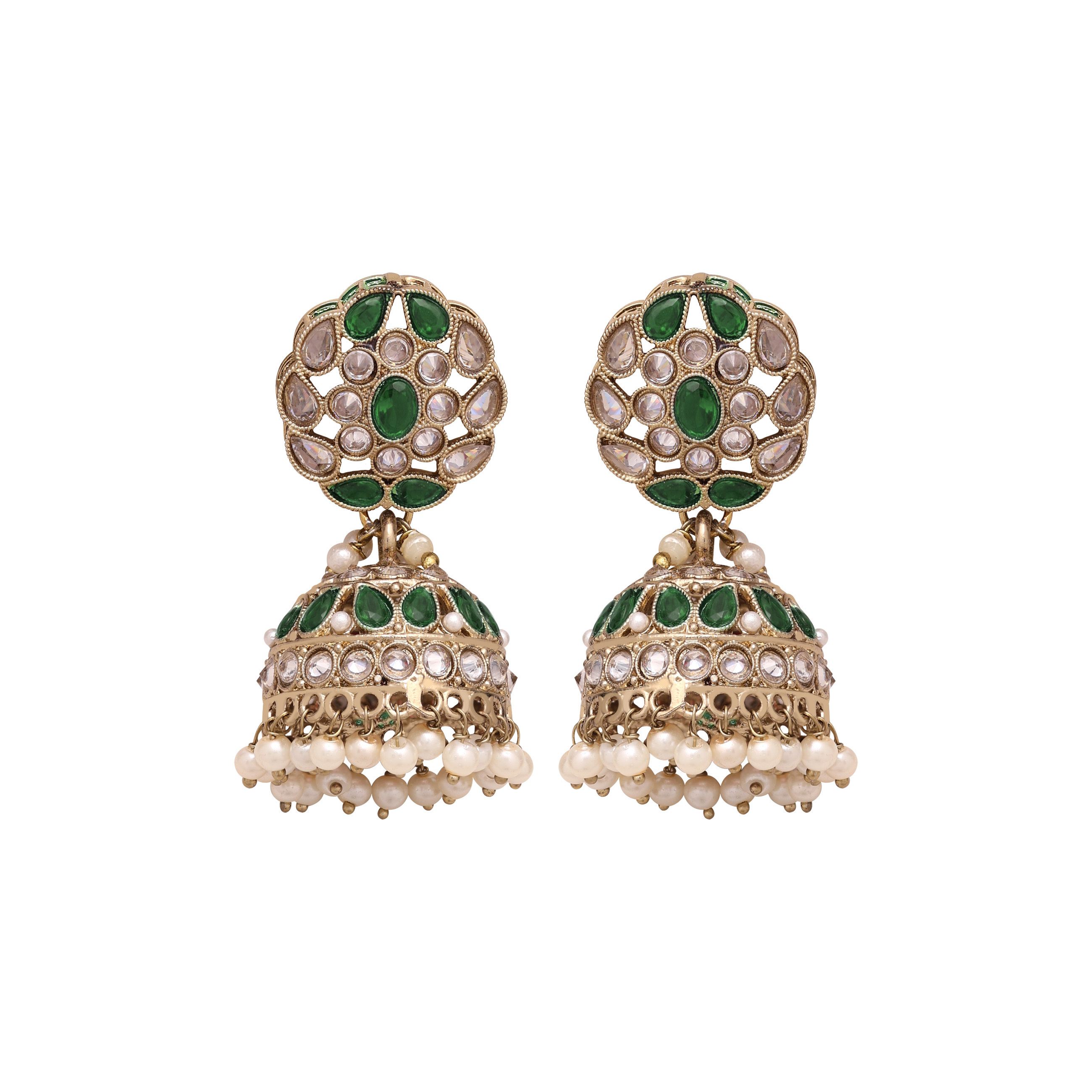 Floral Necklace| Floral Jewelry Set| Bridal Reverse Ad Necklace| Kundan Floral Necklace |Pearl Choker |Designer Necklace - Color: Green