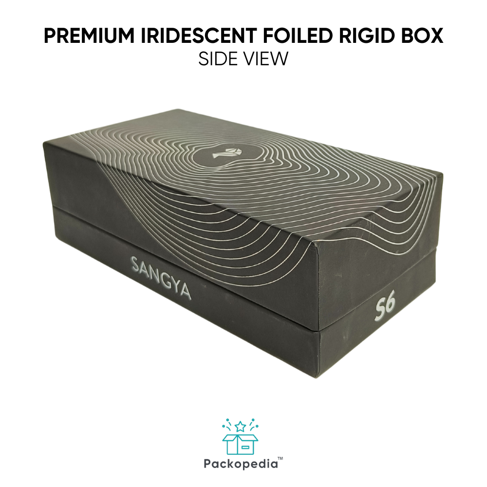 Customized Premium Iridescent Foiled Top Bottom Rigid Box - Paper Material, Rectangle Shape, Multicolour, Matte Finish | Fully Customizable Size, Shape, And Color