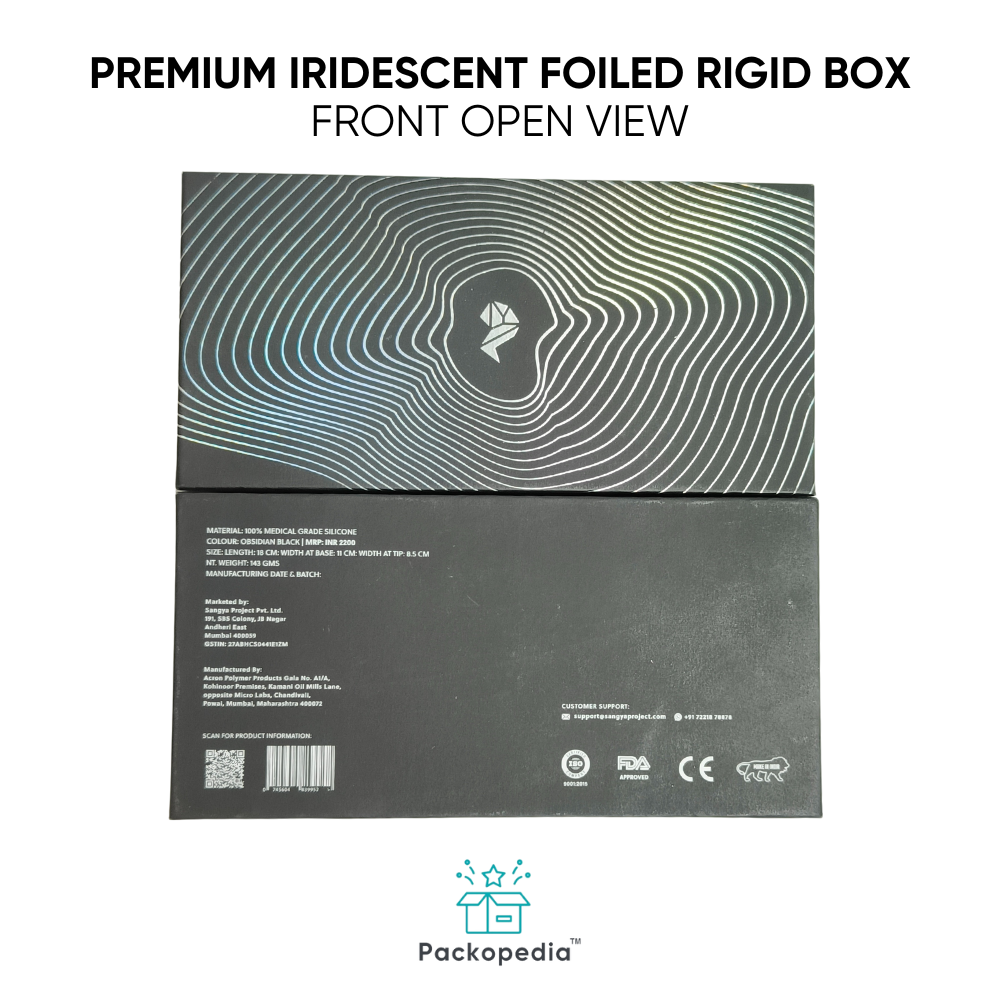 Customized Premium Iridescent Foiled Top Bottom Rigid Box - Paper Material, Rectangle Shape, Multicolour, Matte Finish | Fully Customizable Size, Shape, And Color