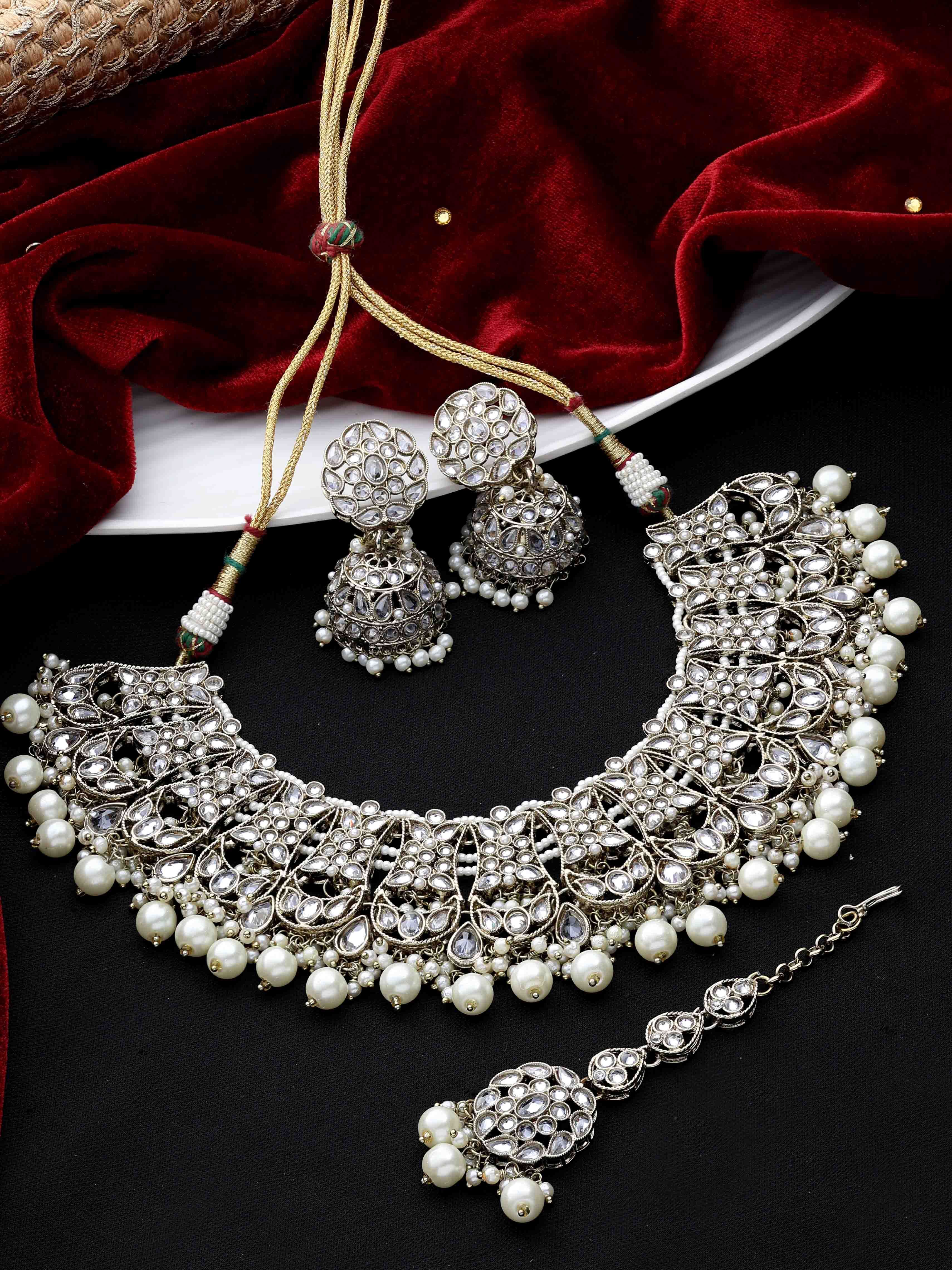 Floral Necklace| Floral Jewelry Set| Bridal Reverse Ad Necklace | Kundan Floral Necklace | Pearl Choker |Designer Necklace