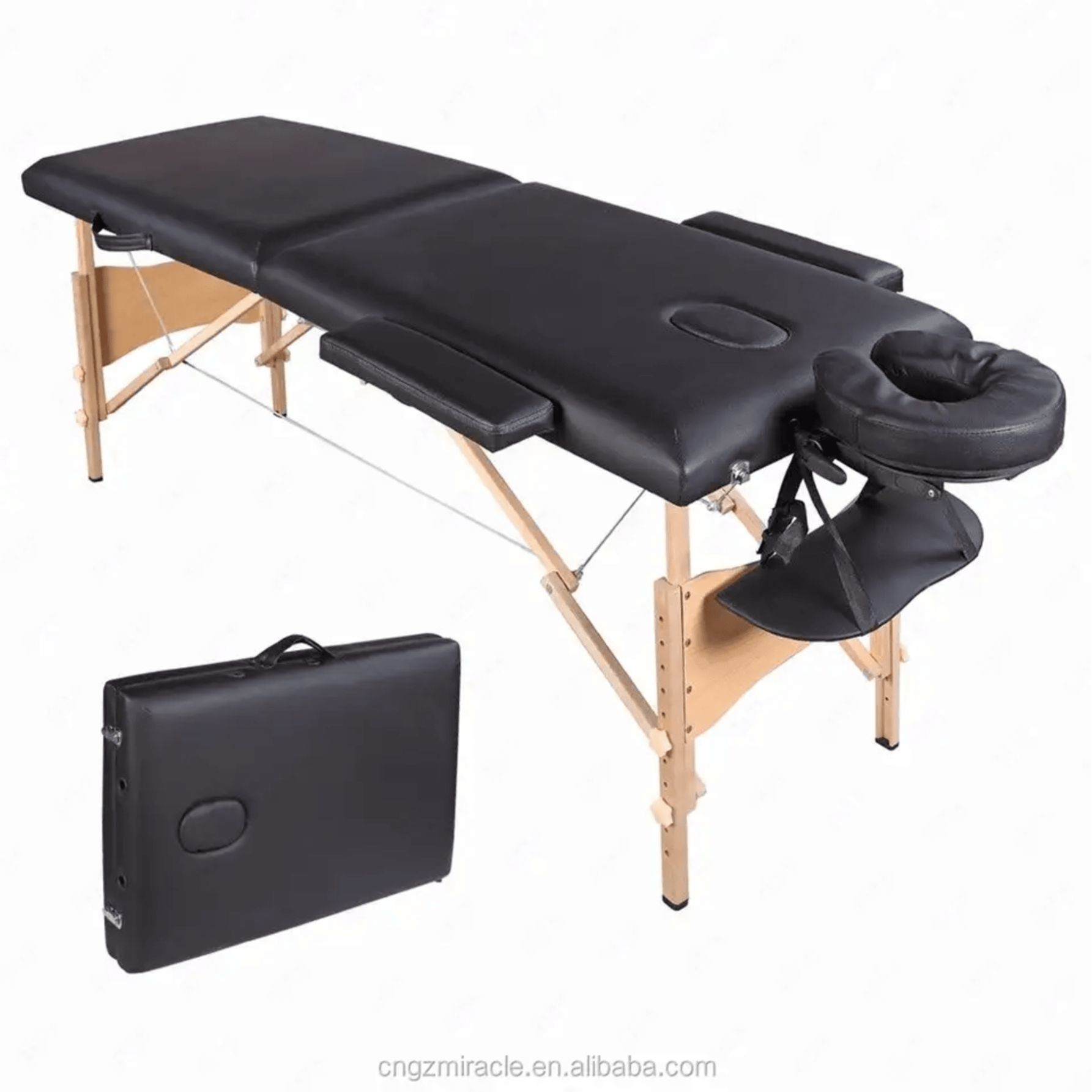 Massage Spa Table Portable Foldable Tattoo Bed Carry Bag 250kg Load Capacity(2-section Wooden) - Color: Multicolor