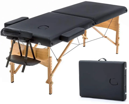 Professional Portable Massage Table Folding Spa Bed Height Adjustable Salon Bed 2 Fold Tattoo Bed - Color: Multicolor