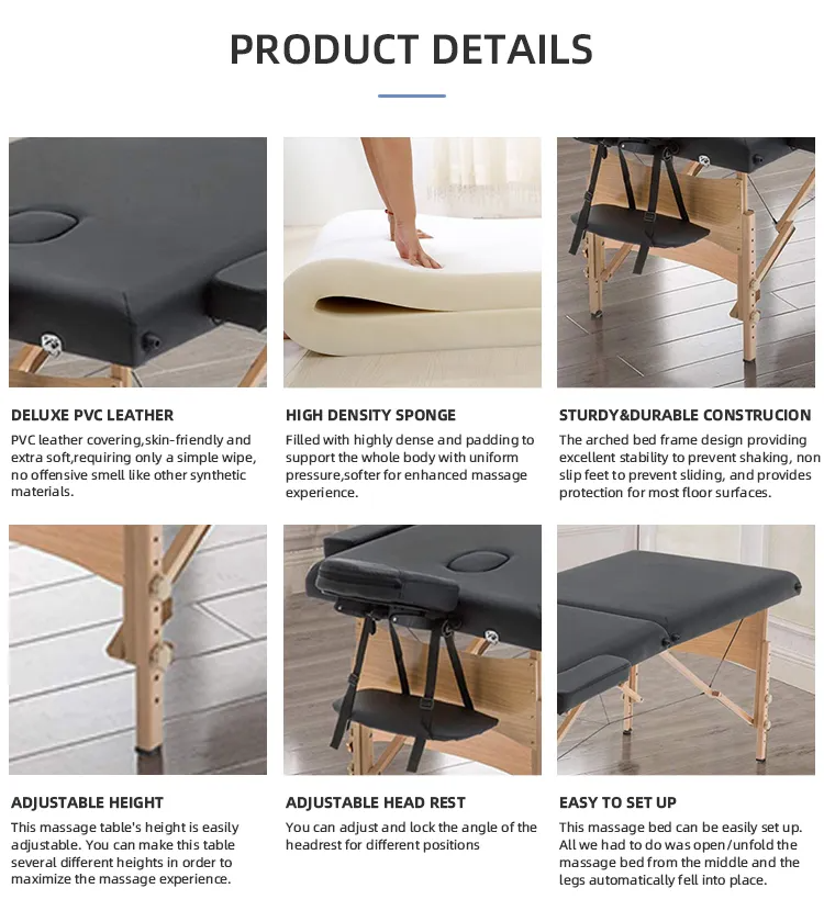 Biotronix Portable Massage Table - Sturdy Beech Frame 84" L | Adjustable Height Foldable Design Carry Bag Included Comfortable Pvc Leather