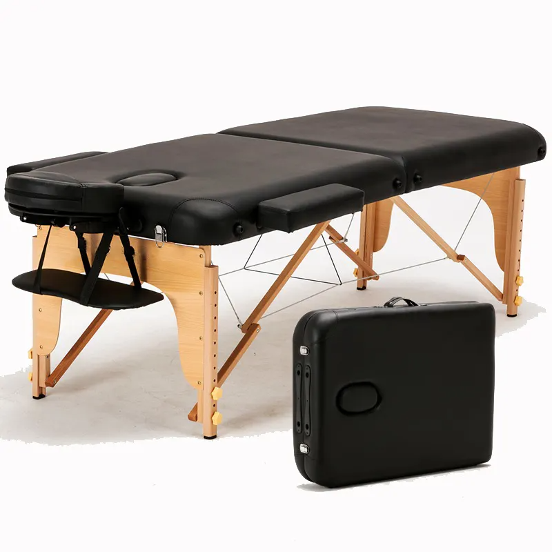Biotronix Portable Massage Table - Sturdy Beech Frame 84" L | Adjustable Height Foldable Design Carry Bag Included Comfortable Pvc Leather