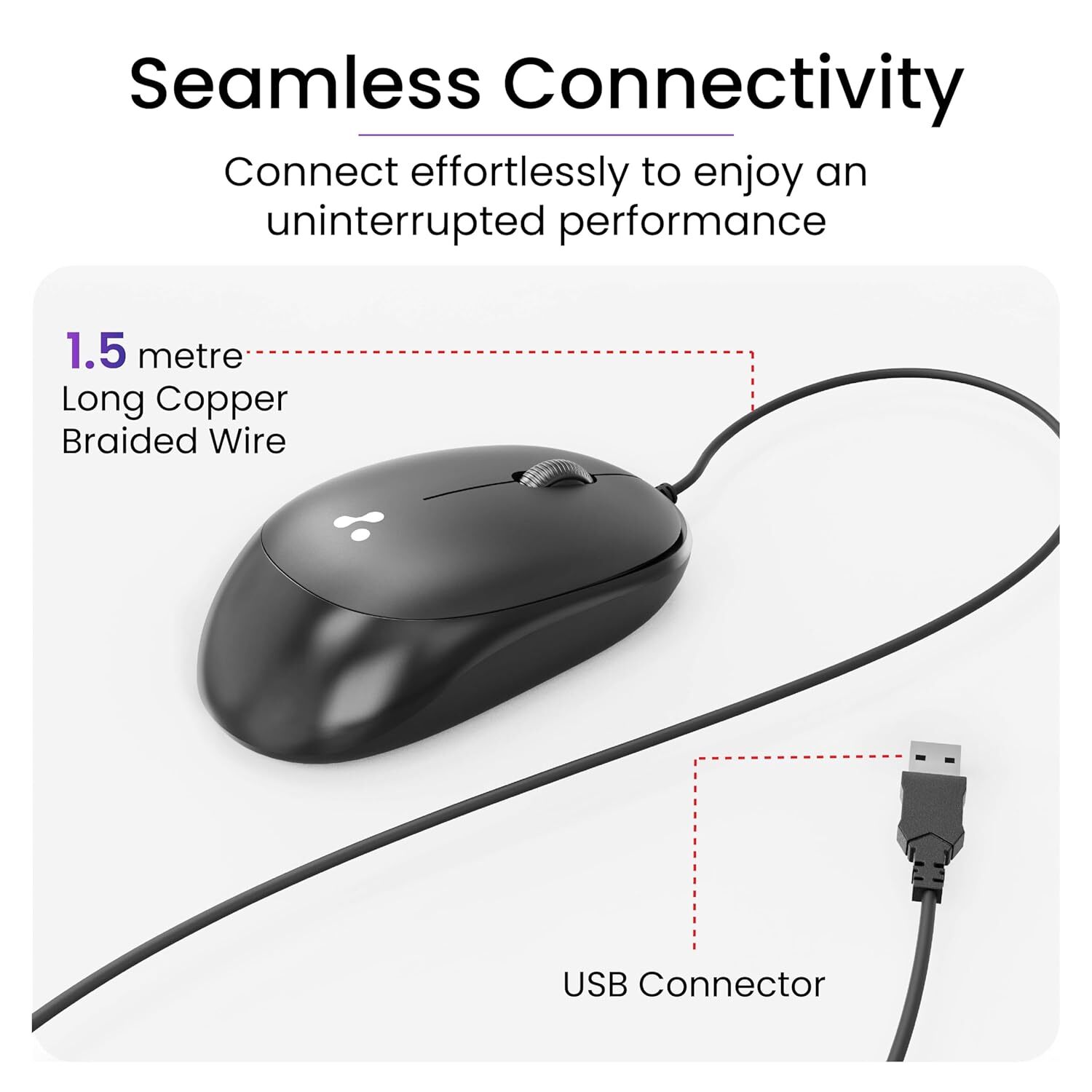 Ambrane Wired Usb Mouse, Plug & Play, Clickable Scroll Wheel, Ergonomic Mouse (Sliq 2 Wired)