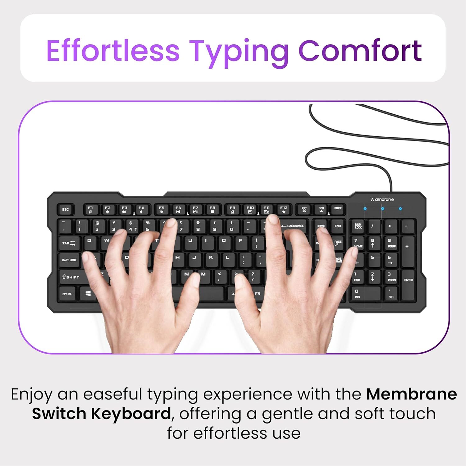 Ambrane Wired Keyboard Plug And Play Usb Connection Ergonomically Design (Keyflex)