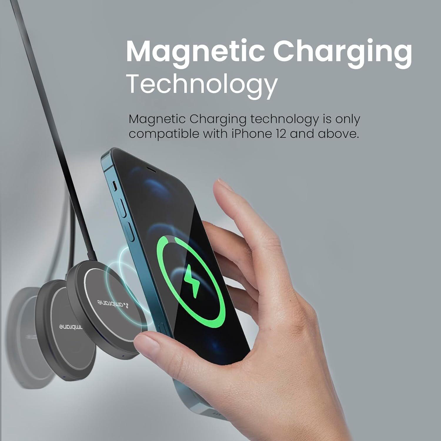Ambrane Magsafe 15w Wireless Charging Pad For Iphone Series And All Qi Devices - 100mm Dia, Black | 15w Fast Charge, Compact 5mm Thickness, Magnetic Alignment