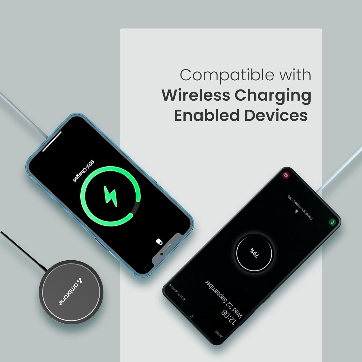 Ambrane Magsafe 15w Wireless Charging Pad For Iphone Series And All Qi Devices - 100mm Dia, Black | 15w Fast Charge, Compact 5mm Thickness, Magnetic Alignment