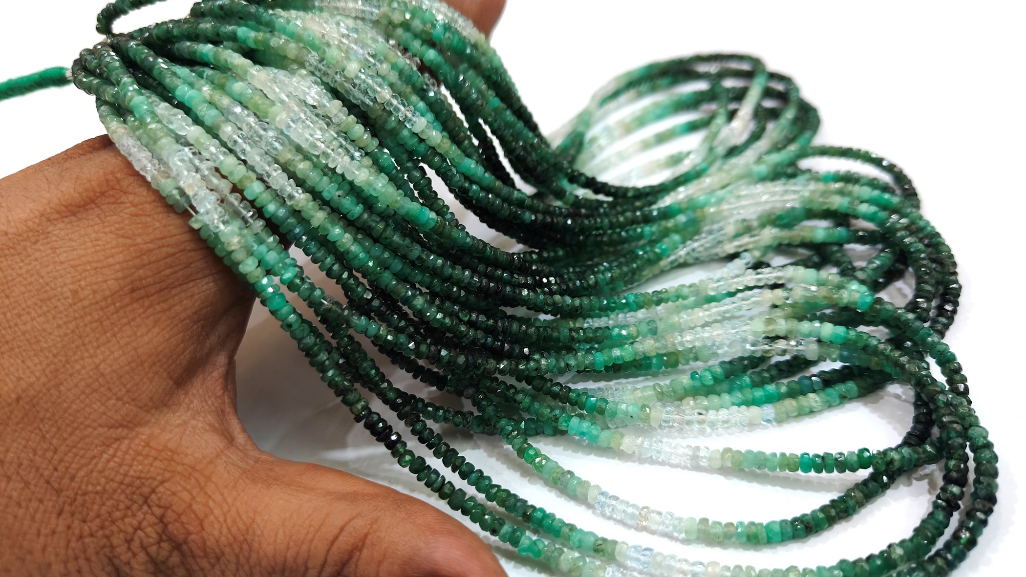 Natural Emerald Rondelle Faceted Beads - 3-4mm Size Genuine Untreated Stone | 8 Inch Strand For Jewelry Making