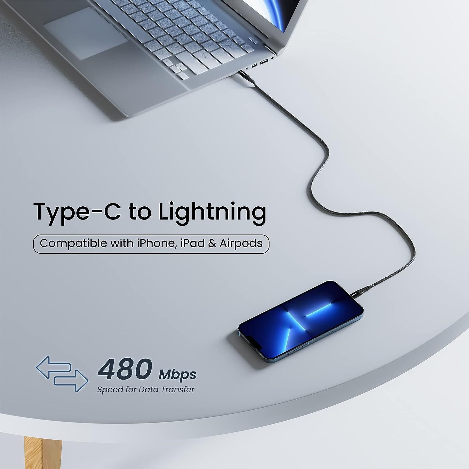 Type-c To Lightning Cable, 22.5w Fast Charging, Data Sync Cable Compatible With Iphone (Black)