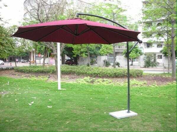 Side Pole Umbrella - Imported Polyester Fabric, 270 Cm Diameter, 8.5 To 9 Ft Height | Available In Green, Yellow, Maroon, White, Double Strip Color, Ideal For Swimming Pool Use