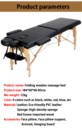 Foldable Beauty Bed With Headrest Portable Wooden Therapy Table For Wellness - Color: Multicolor