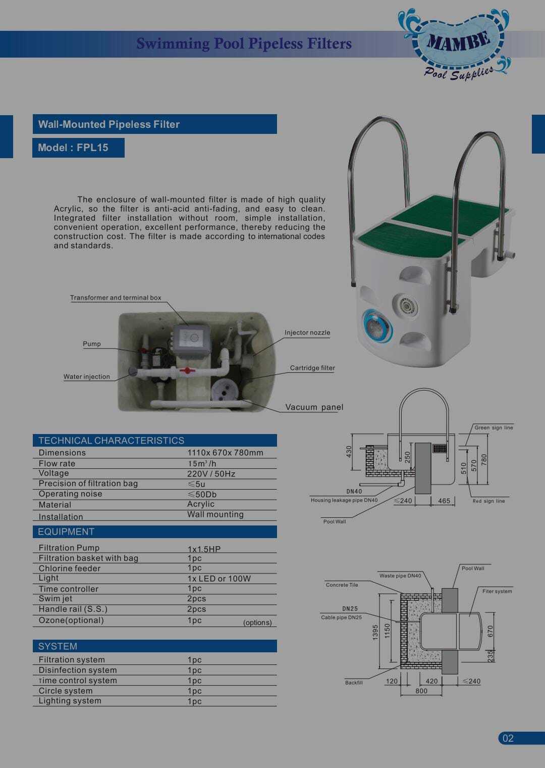 Pipeless Filter - Stainless Steel, 1120x690x1100mm, White - 1-year Warranty, Ideal For Swimming Pools