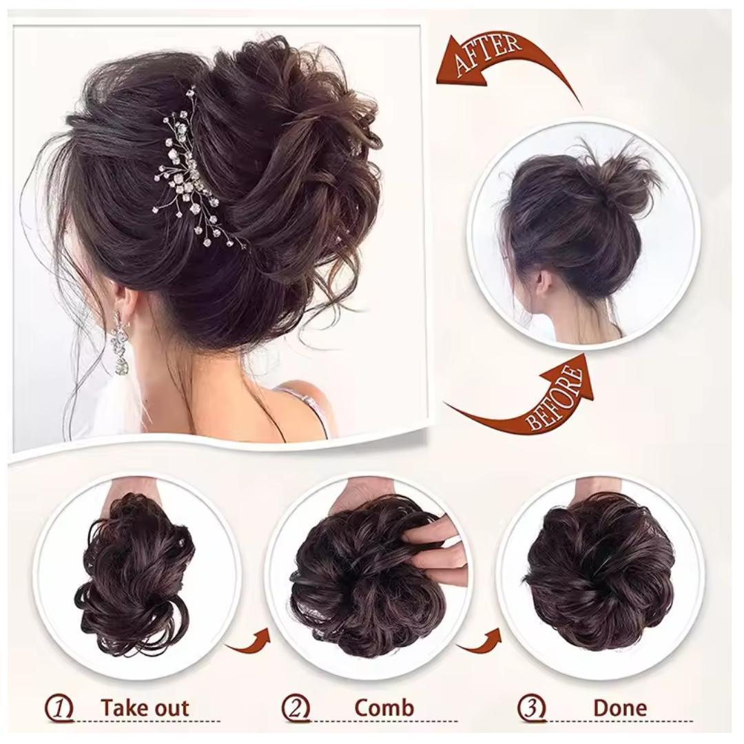 100% Original Human Hair Messy Bun Scrunchie Real Hair Bun Natural Color - Human Hair Type: Indian