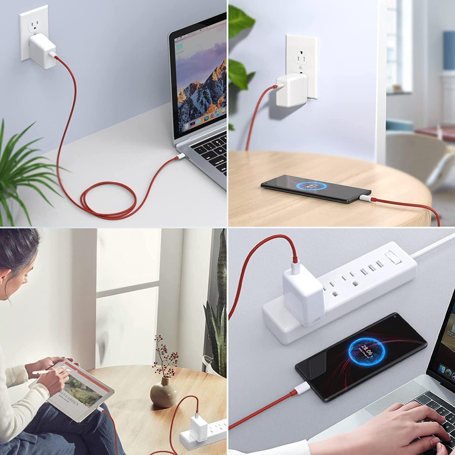 65w Charger Adapter - Nylon Braided Type C Cable, Universal Compatibility For All Oneplus Phones, Overcurrent & Overheat Protection, Sleek White Design