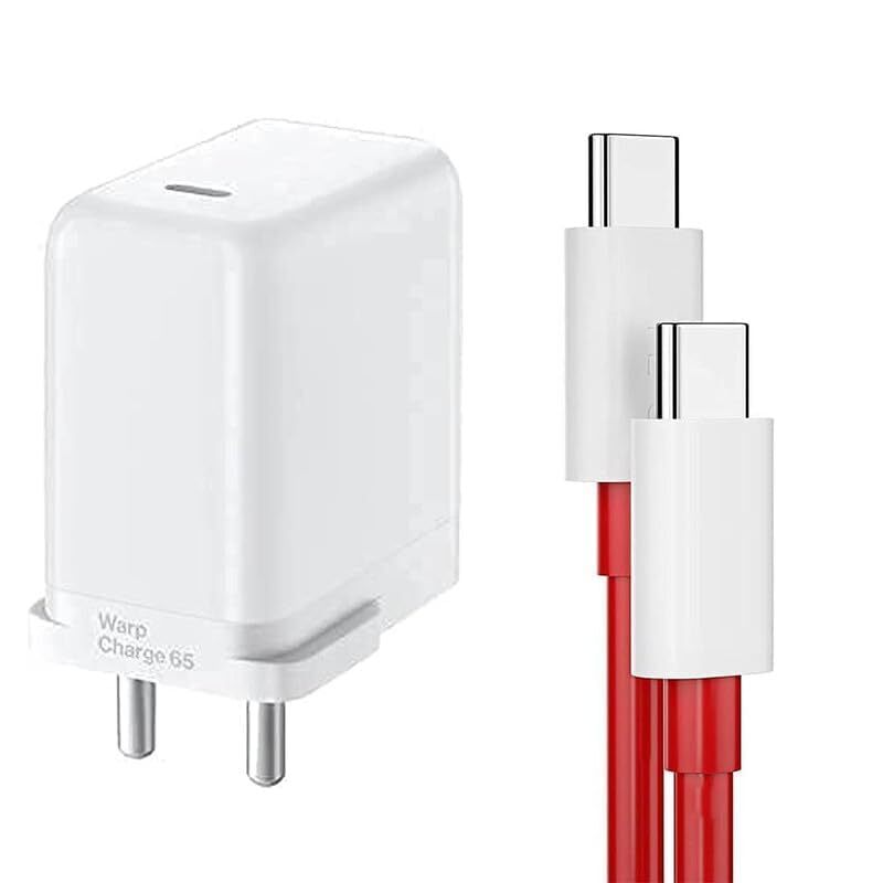 65w Charger Adapter - Nylon Braided Type C Cable, Universal Compatibility For All Oneplus Phones, Overcurrent & Overheat Protection, Sleek White Design