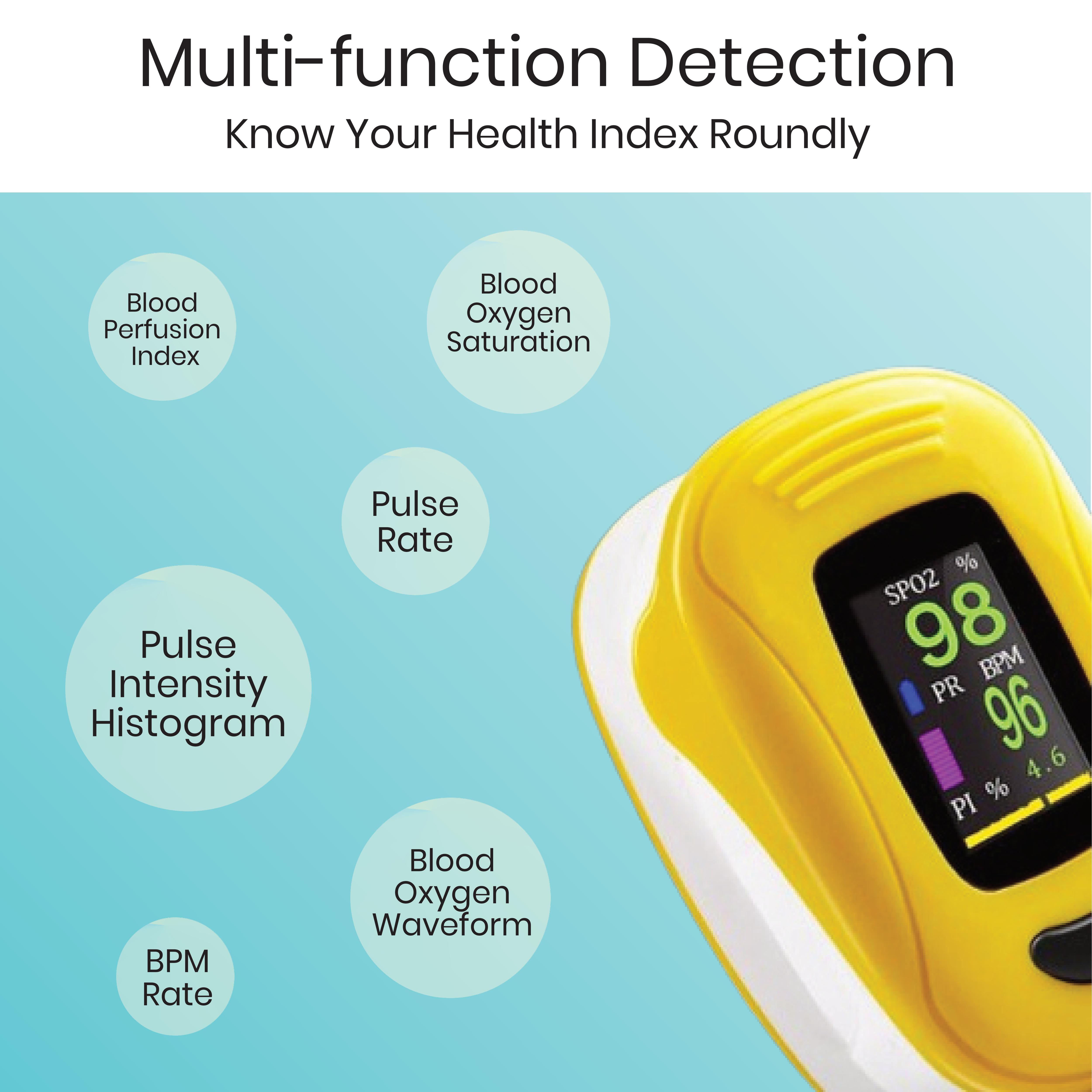 Portable Fingertip Pulse Oximeter - Digital Plastic, 58 X W 32 X H 34 Mm | Spo2 90-100%, 30-240 Bpm, Dual Color Led Display