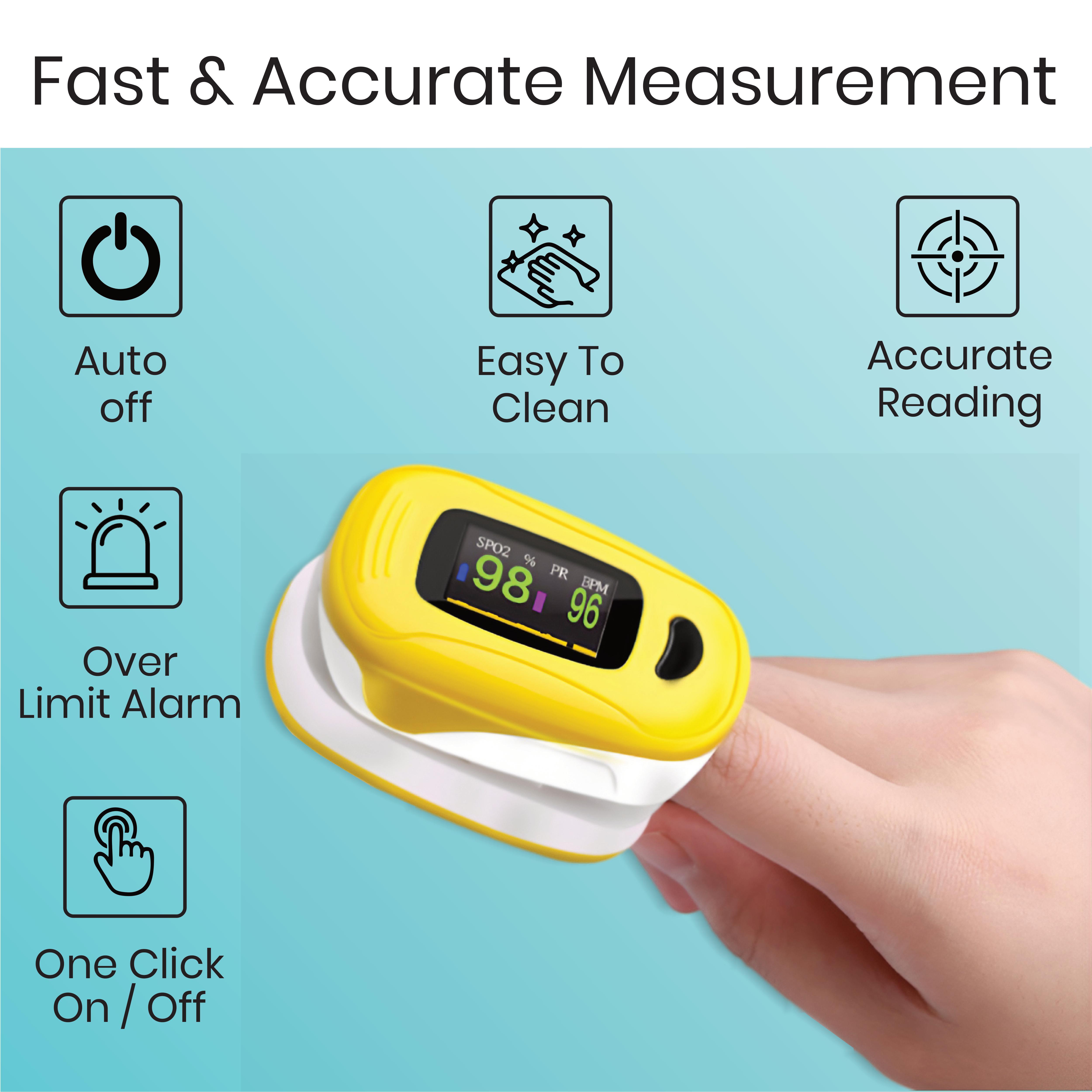 Portable Fingertip Pulse Oximeter - Digital Plastic, 58 X W 32 X H 34 Mm | Spo2 90-100%, 30-240 Bpm, Dual Color Led Display