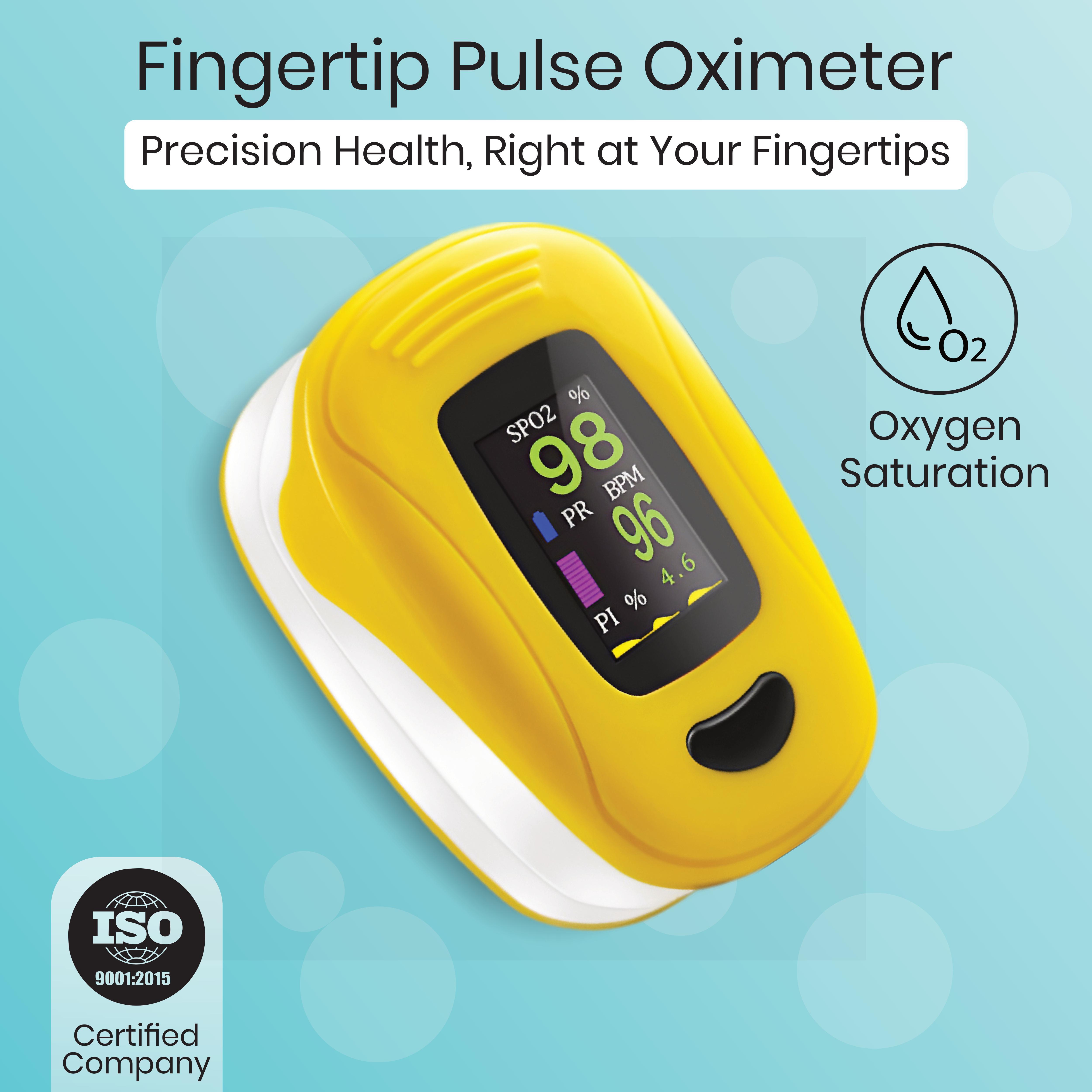 Portable Fingertip Pulse Oximeter - Digital Plastic, 58 X W 32 X H 34 Mm | Spo2 90-100%, 30-240 Bpm, Dual Color Led Display