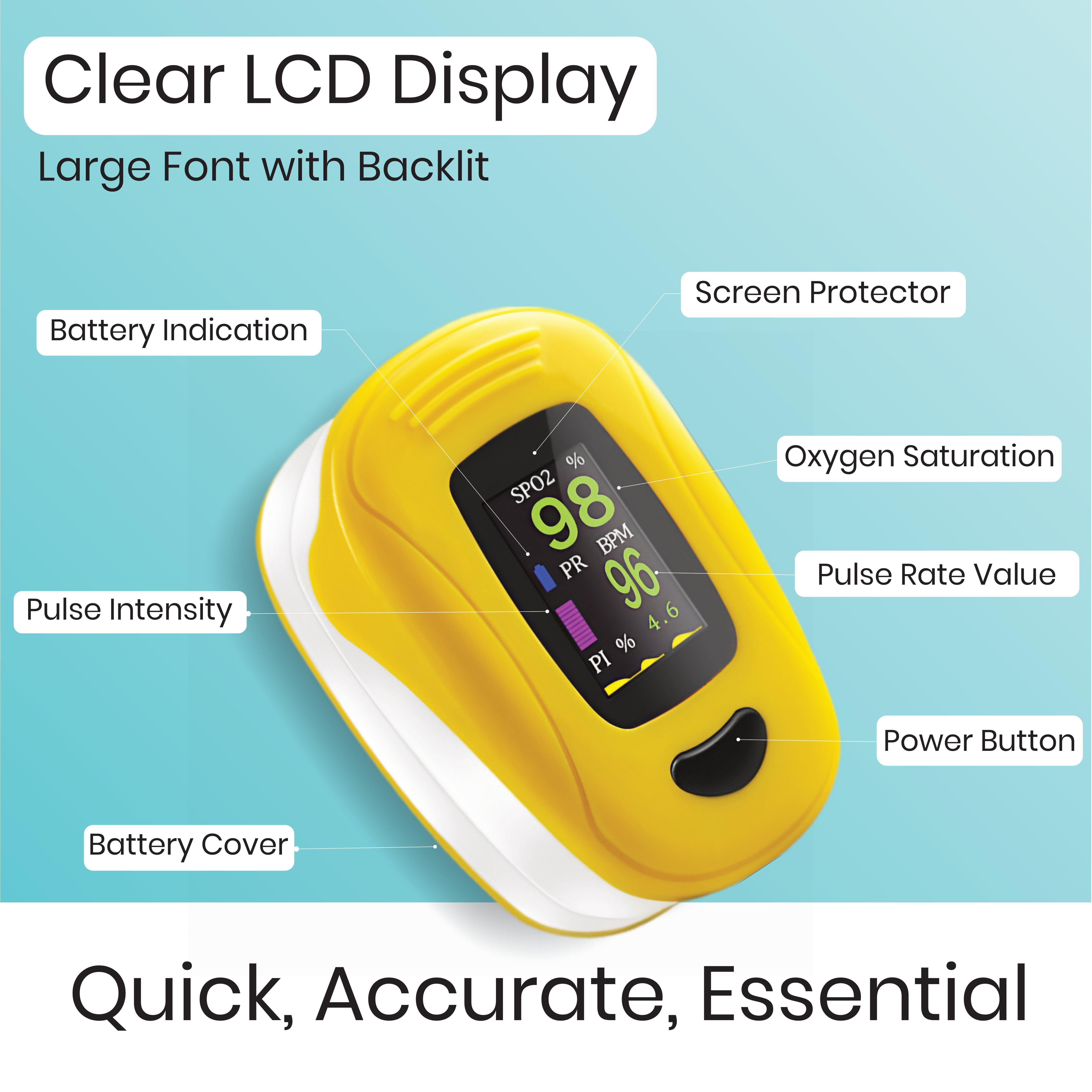 Portable Fingertip Pulse Oximeter - Digital Plastic, 58 X W 32 X H 34 Mm | Spo2 90-100%, 30-240 Bpm, Dual Color Led Display