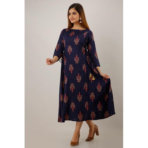 Blue Rayon Anarkali Kurti - Feature: Breathable