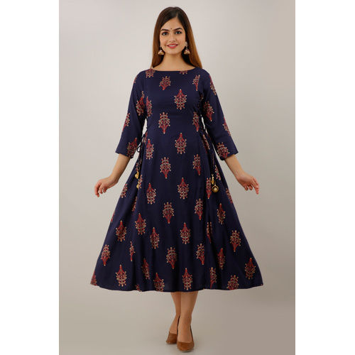 Blue Rayon Anarkali Kurti - Feature: Breathable