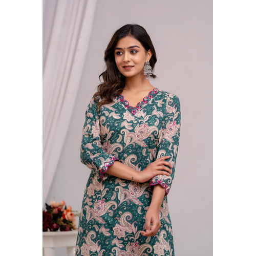 Kalamkari Kurti With Plazo - Color: Green