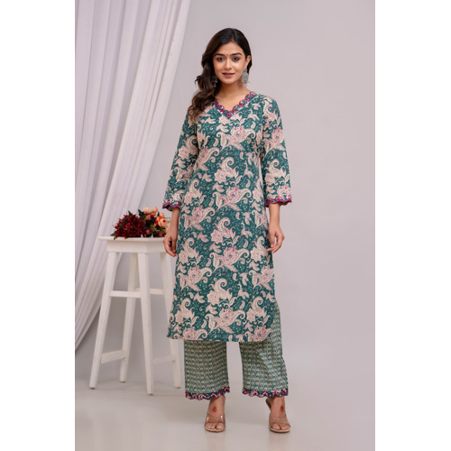 Kalamkari Kurti With Plazo - Color: Green