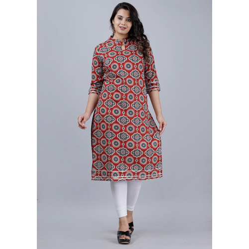 Maroon Printed Cotton Kurti - Feature: Breathable