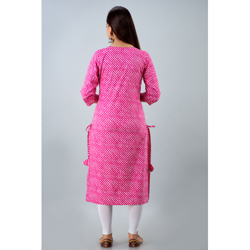 Pink Lehriya Cotton Kurti - Feature: Washable