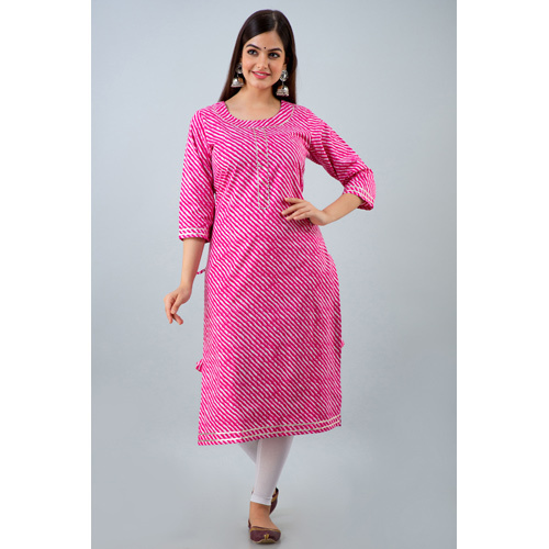Pink Lehriya Cotton Kurti - Feature: Washable