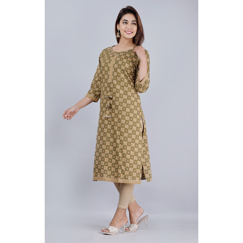 Cotton Block Print Kurti - High-quality Cotton, Plus Size , Beautiful Green Color, 3-4th Sleeve Style, Quick Dry, Washable, Modern Design