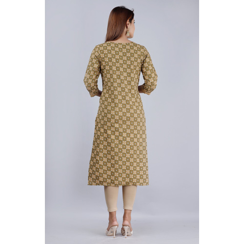 Cotton Block Print Kurti - High-quality Cotton, Plus Size , Beautiful Green Color, 3-4th Sleeve Style, Quick Dry, Washable, Modern Design