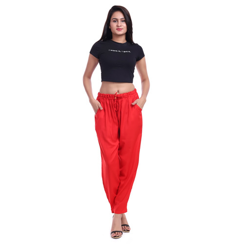 Red Rayon Trouser - Slim Fit, Vibrant Red Color | Double Pockets, Quick-drying And Washable, Ideal For Summer Wear