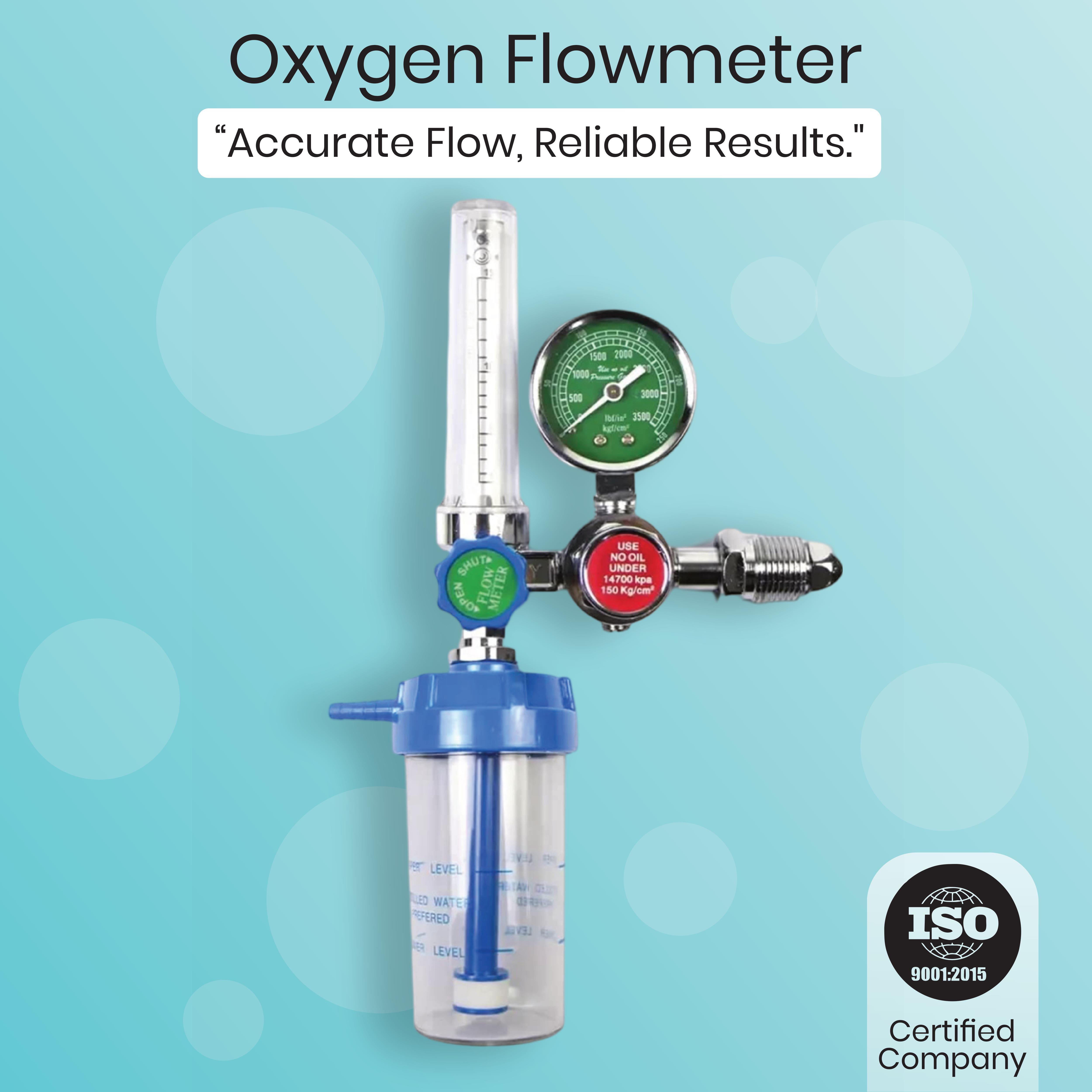 Oxygen Flow Meter - Aluminum Brass, 51.8x23.4x9.8 Cm , Portable Manual Operation, Ideal For Hospitals And Home Care