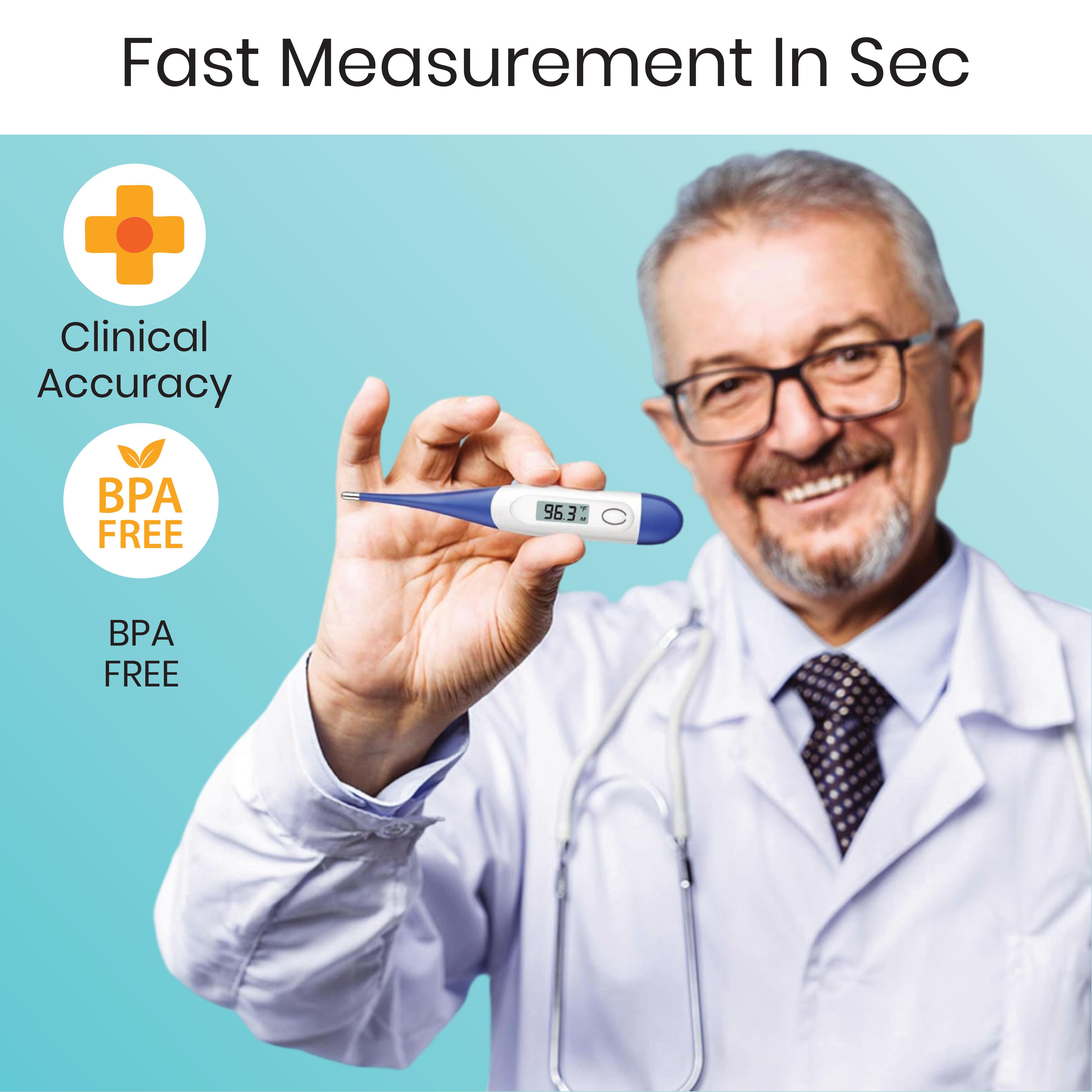 Flexible Digital Thermometer - Plastic & Rubber, 13.6x2.1x1.2 Cm | Quick, Accurate Readings With Bendable Tip For Oral, Rectal, And Underarm Use