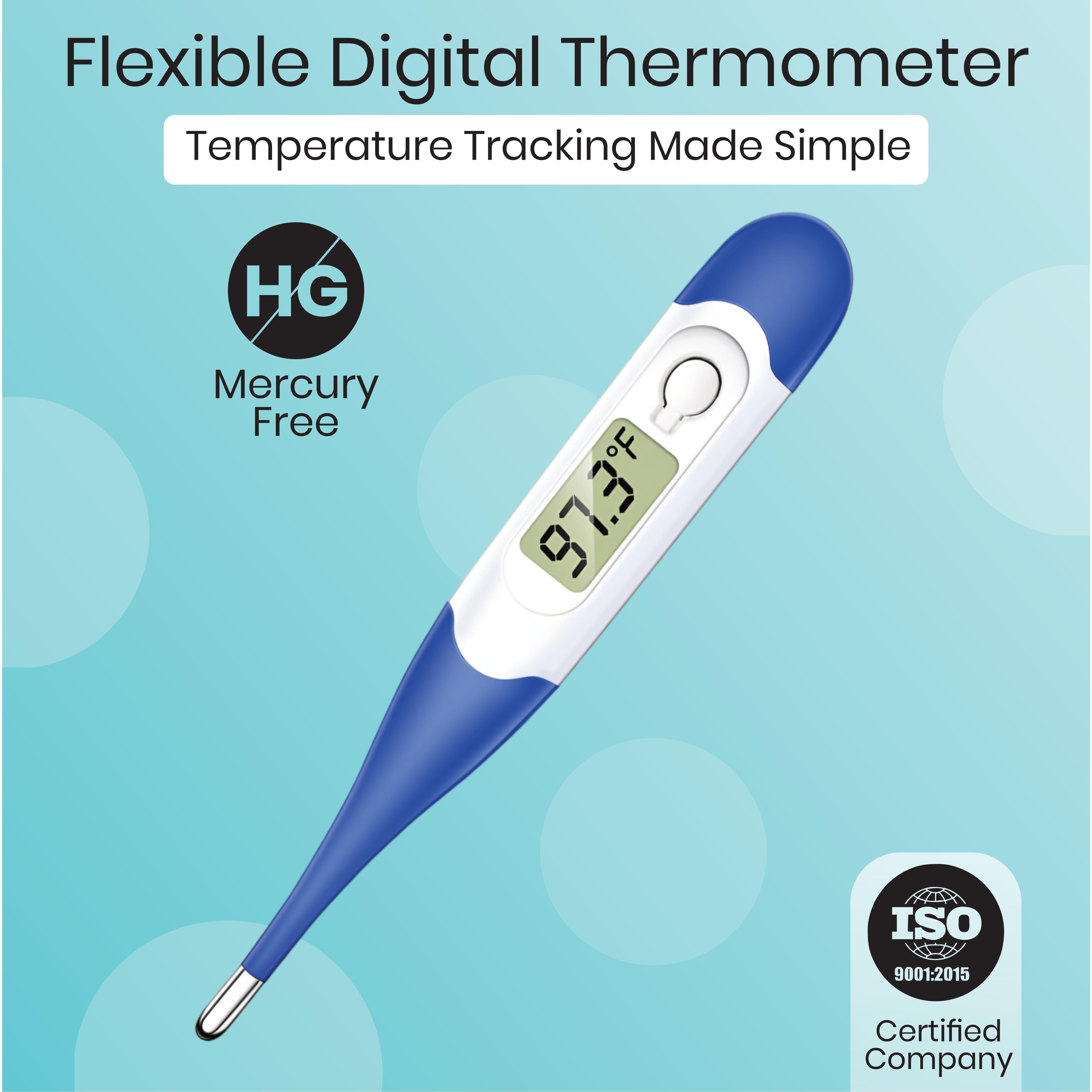 Flexible Digital Thermometer - Plastic & Rubber, 13.6x2.1x1.2 Cm | Quick, Accurate Readings With Bendable Tip For Oral, Rectal, And Underarm Use