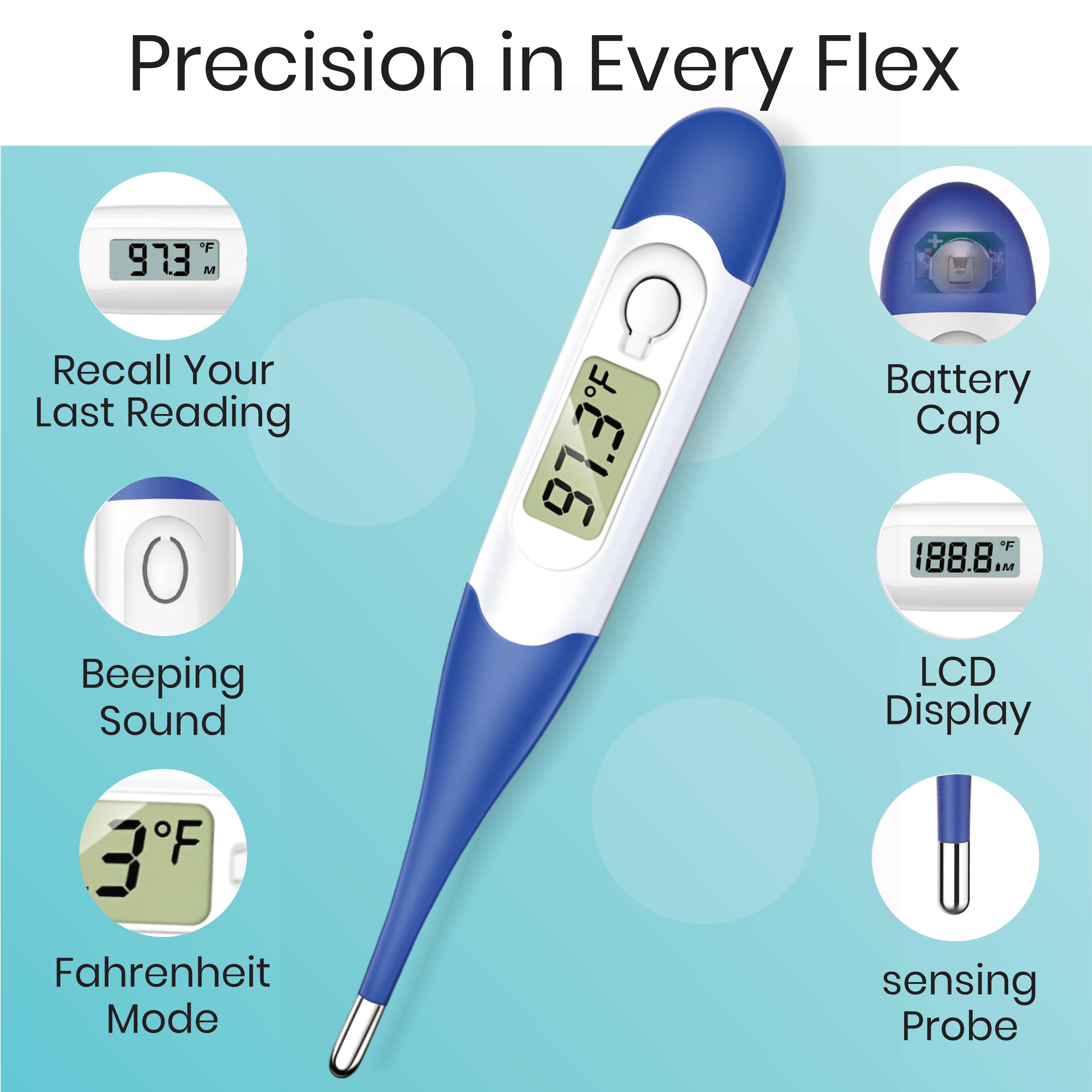 Flexible Digital Thermometer - Plastic & Rubber, 13.6x2.1x1.2 Cm | Quick, Accurate Readings With Bendable Tip For Oral, Rectal, And Underarm Use